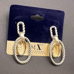 14k gold plated Vintage/retro  MX Two-Tone Statement Oval Drop Earrings